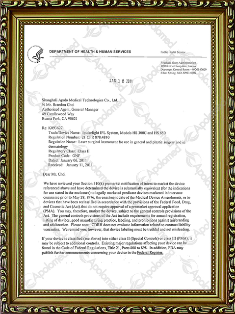 Syst&egrave;mes de traitement IPL - FDA