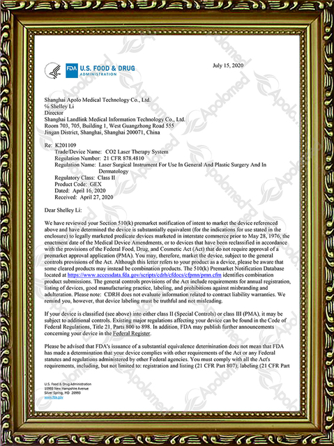 Syst&egrave;me de th&eacute;rapie au laser Co2 FDA am&eacute;ricaine